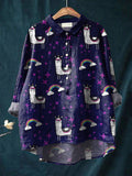 Vintage Lovely Rainbow Alpacas Art Print Casual Cotton And Linen Shirt Multicolor / S