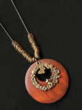 Women’s Ethnic Style Wood And Alloy Long Chain Necklace Monkeya / Onesize