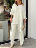 Women’s Cotton And Linen Casual Solid Color Suit White / S