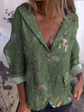 Woodland And Animals Repeat Pattern Printed Women’s Linen Cotton Pocket Coat Green / S