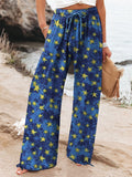 Women’s Vintage Lovely Stars Art Printed Cotton And Linen Casual Pants Blue / S