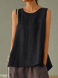 Women’s Solid Color Loose Elegant Casual Sleeveless Tank Top Black / S