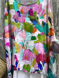 Oil Painting Abstract Floral Garden Printed Women’s Casual Linen Cotton Pullover Top