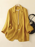 Women’s Cotton And Linen Casual Seven-Quarter Sleeve Solid Color Short Jacket Yellow / M