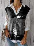 Women’s Funny Dog Art Print Versatile Knitted Vest Multicolor / Over-Size