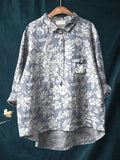 Women’s Silhouette White Floral Print On Blue Casual Cotton And Linen Shirt Multicolor / S