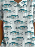 Women’s Vintage Lovely Fish Art Print Casual Cotton And Linen Shirt