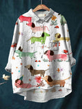 Cat Art Print Casual Cotton And Linen Shirt Multicolor / S