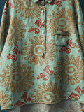 Women’s Vintage Ethnic Sun Pattern Art Print Casual Cotton And Linen Shirt