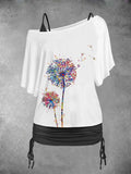 Women's Artistic Dandelion Print Casual Two-Piece Top