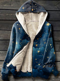 Starry Sky Art Print Waffle Plush Thick Long-Sleeved Hooded Coat Multicolor / S