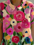 Vibrant Summer Garden Art Printed Women’s Casual Cotton And Linen Shirt