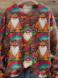 Groovy Hippie Santa Retro Groovy Christmas 60s 70s Vintage Rainbow Santa Christmas Print Knit Pullover Sweater