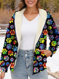 Rainbow Paw Art Print Waffle Plush Thick Long-Sleeved Hooded Coat