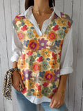 Women’s Colorful Hand-Painted Floral Print Versatile Knitted Vest Multicolor / Over-Size