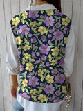 Retro Style Purple And Yellow Floral Pattern Printed Women’s Versatile Knitted Vest