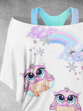 Women's Owl Art Design Two Piece Suit Top