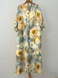 Women’s Elegant Yellow Floral Print Pocket Cotton Dress