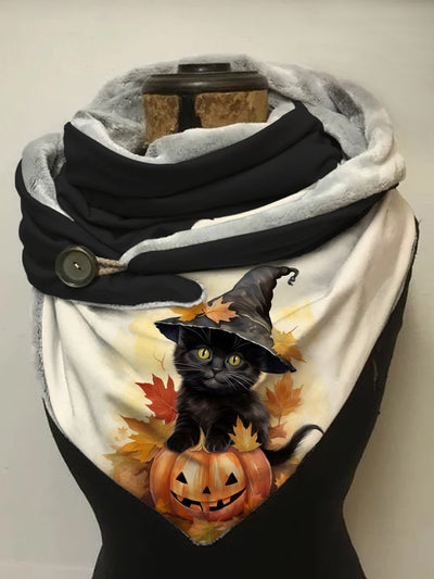 Cute Black Cat Pumpkin Halloween Print Casual Scarf