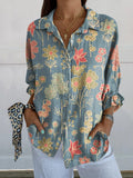 Women’s Flower Print Casual Linen Shirt Multicolor / S