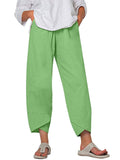 Women’s Solid Color Loose Elegant Casual Simple Cotton And Linen Ninth Pants Green / S