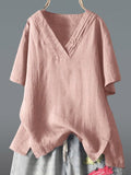 Women’s V-Neck Short Sleeves Casual Top Pink / M