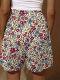 Women’s Retro Red And Blue Floral Print Casual Tiered Palazzo Pants