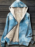 Snowflack Winter Art Print Waffle Plush Thick Long-Sleeved Hooded Coat Multicolor / S