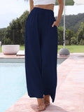 Women’s Solid Color Loose Elegant Casual Simple Cotton And Linen Pants Navy / S