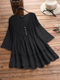 Women’s Jacquard Pleats And Lace Hollow V-Neck Shirt Black / S