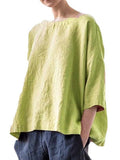 Women’s Solid Color Loose Elegant Casual Cotton And Linen T-Shirt Yellow / S