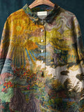 The Sunrise Oil Painting Art Printed Women’s Casual Cotton And Linen Shirt