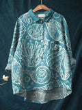 Vintage Lovely Ocean Life Art Print Casual Cotton And Linen Shirt Blue / S