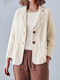 Cotton And Linen Spring Summer Long Sleeve Casual Jacket Almond / M