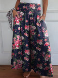 Lovely Retro Rose Pattern Printed Women’s Cotton Wide Leg Pants