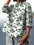 Simple Green Leaf Decorative Pattern Casual Cotton And Linen Shirt