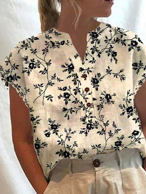 Women’s Elegant Black Floral Print Cotton Casual Blouse Multicolor / S