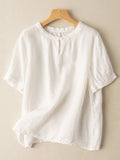 Women’s Cotton And Linen Short Sleeved Shirt White / M