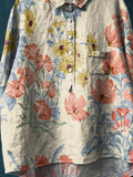 Women’s Vintage Floral Art Print Casual Cotton And Linen Shirt