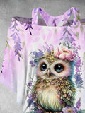 Women's Wisteria Owl Art Design Two Piece Suit Top