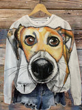 Unisex cute dog print crew neck long sleeve sweatshirt