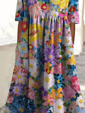 Women’s Vintage Lovely Floral Art Print Pocket Cotton Dress