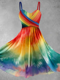 Women's Rainbow Stripe Tie Dye Art Dress