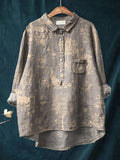 Women’s Vintage Lovely Animals Woodland Pattern Art Print Casual Cotton And Linen Shirt