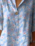 Watercolor Cherry Blossom Pattern Printed Women’s Casual Cotton Linen Shirt