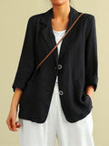 Cotton And Linen Spring Summer Long Sleeve Casual Jacket Black / M