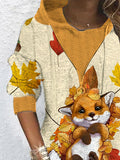 Women's Maple Leaf Cute Plush Fox Print Maxi Dress