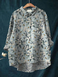 Women’s Floral Art Print Casual Cotton And Linen Shirt Multicolor / S