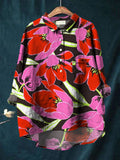 Women’s Flower Print Casual Cotton And Linen Shirt Multicolor / S