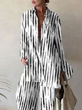 Women’s Long Sleeves Wide Leg Printed Lapel Two Pieces Set